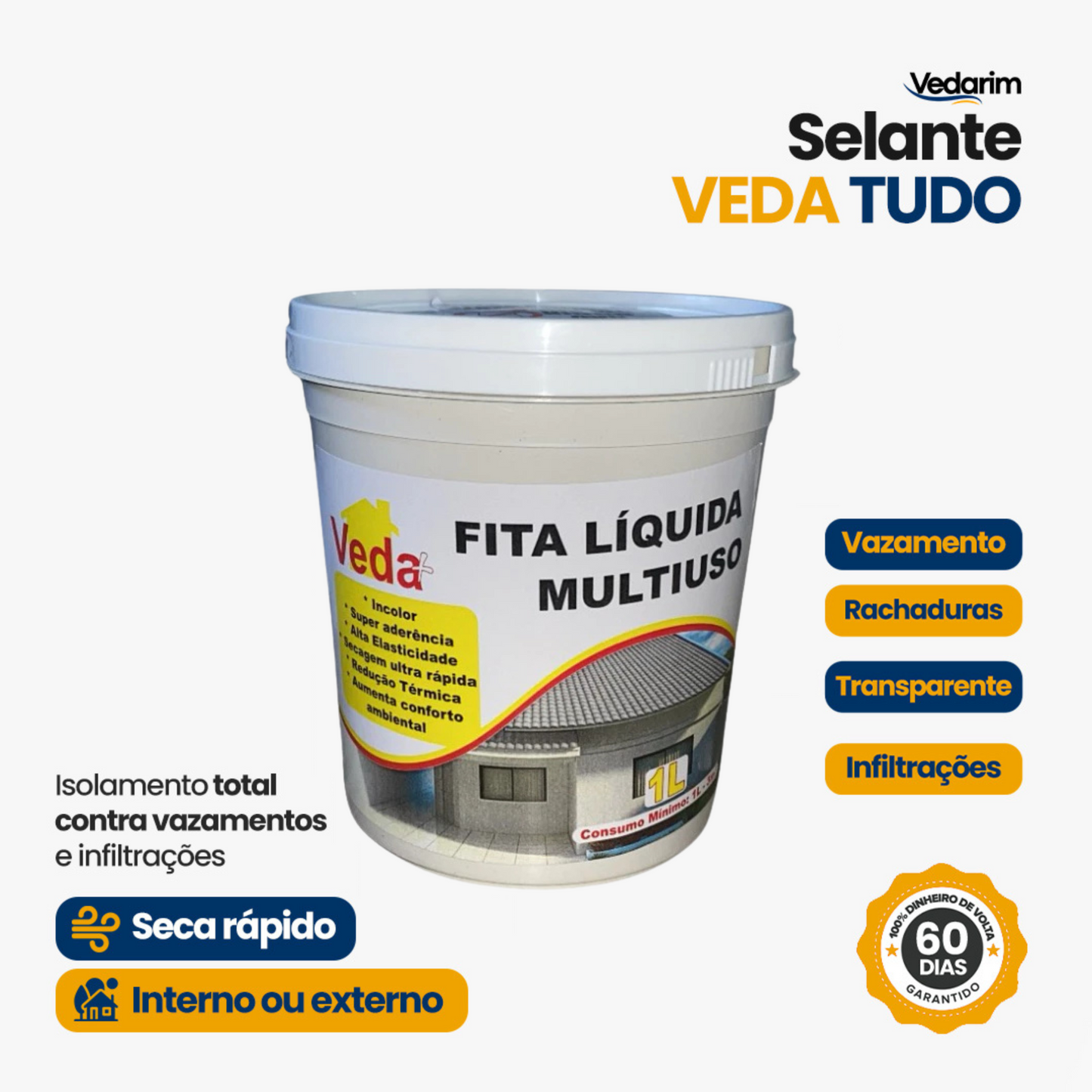 Selante Veda Tudo Impermeabilizante contra Vazamentos e Infiltrações - Rápido, Prático e Super Eficiente