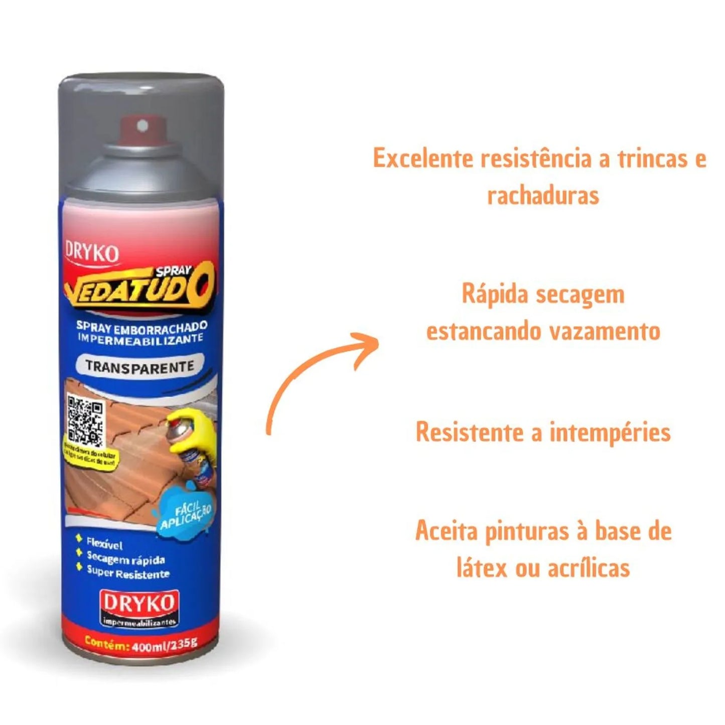 Spray Impermeabilizante Vedatudo Transparente 400ml Dryko