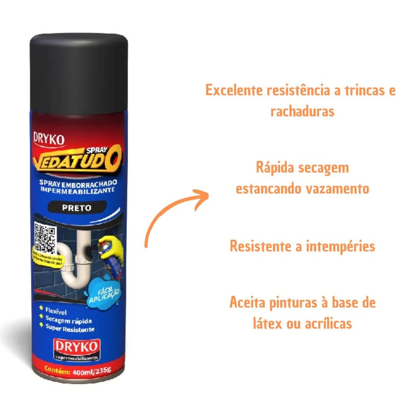 Spray Impermeabilizante Vedatudo Preto 400ml Dryko