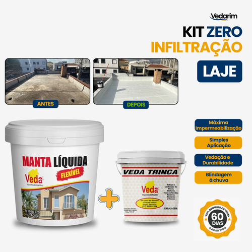 Kit ZERO INFILTRAÇÃO – Manta Líquida Flexível + Veda Trinca | Solução para Lajes e Telhados