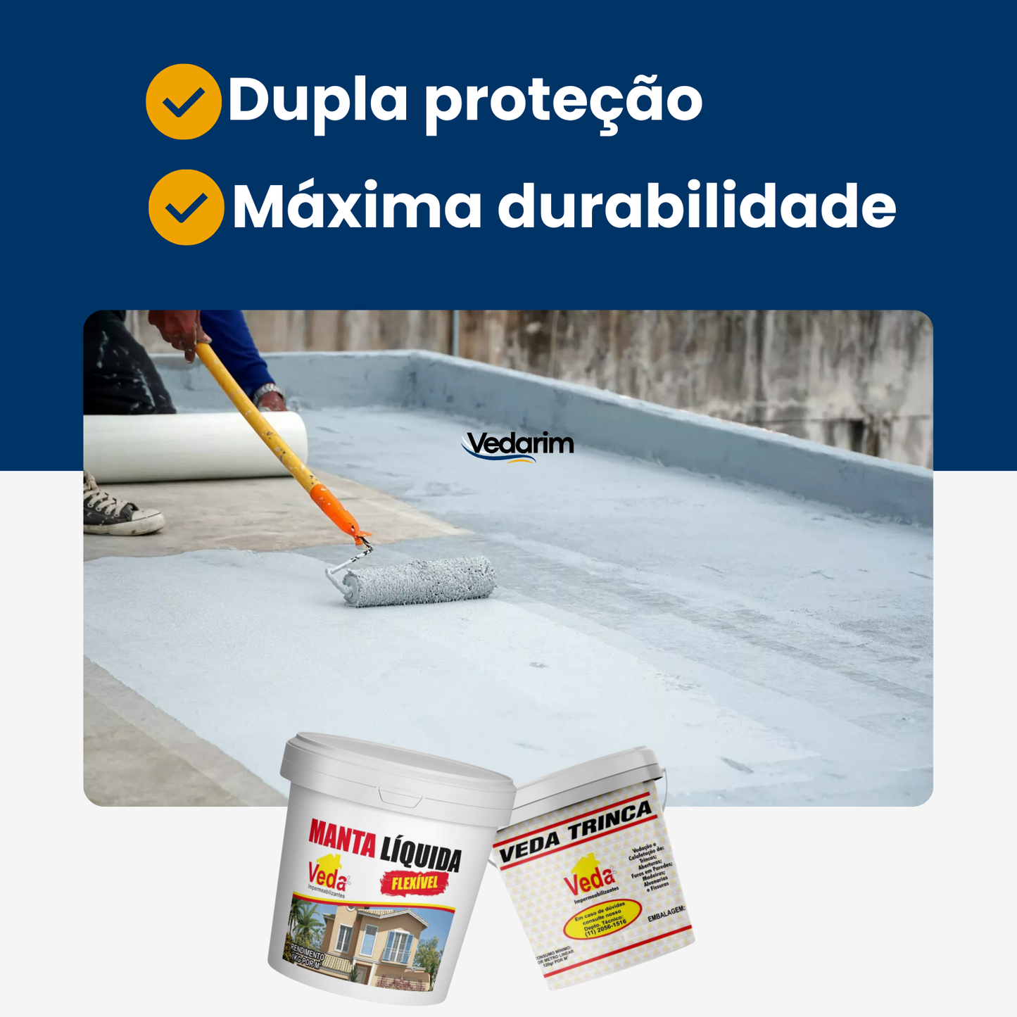 Kit ZERO INFILTRAÇÃO – Manta Líquida Flexível + Veda Trinca | Solução para Lajes e Telhados