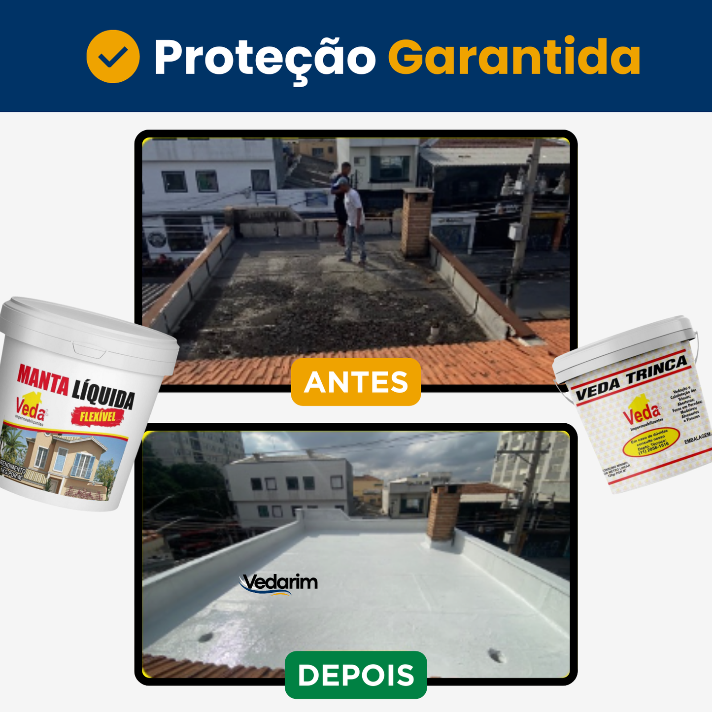 Kit ZERO INFILTRAÇÃO – Manta Líquida Flexível + Veda Trinca | Solução para Lajes e Telhados
