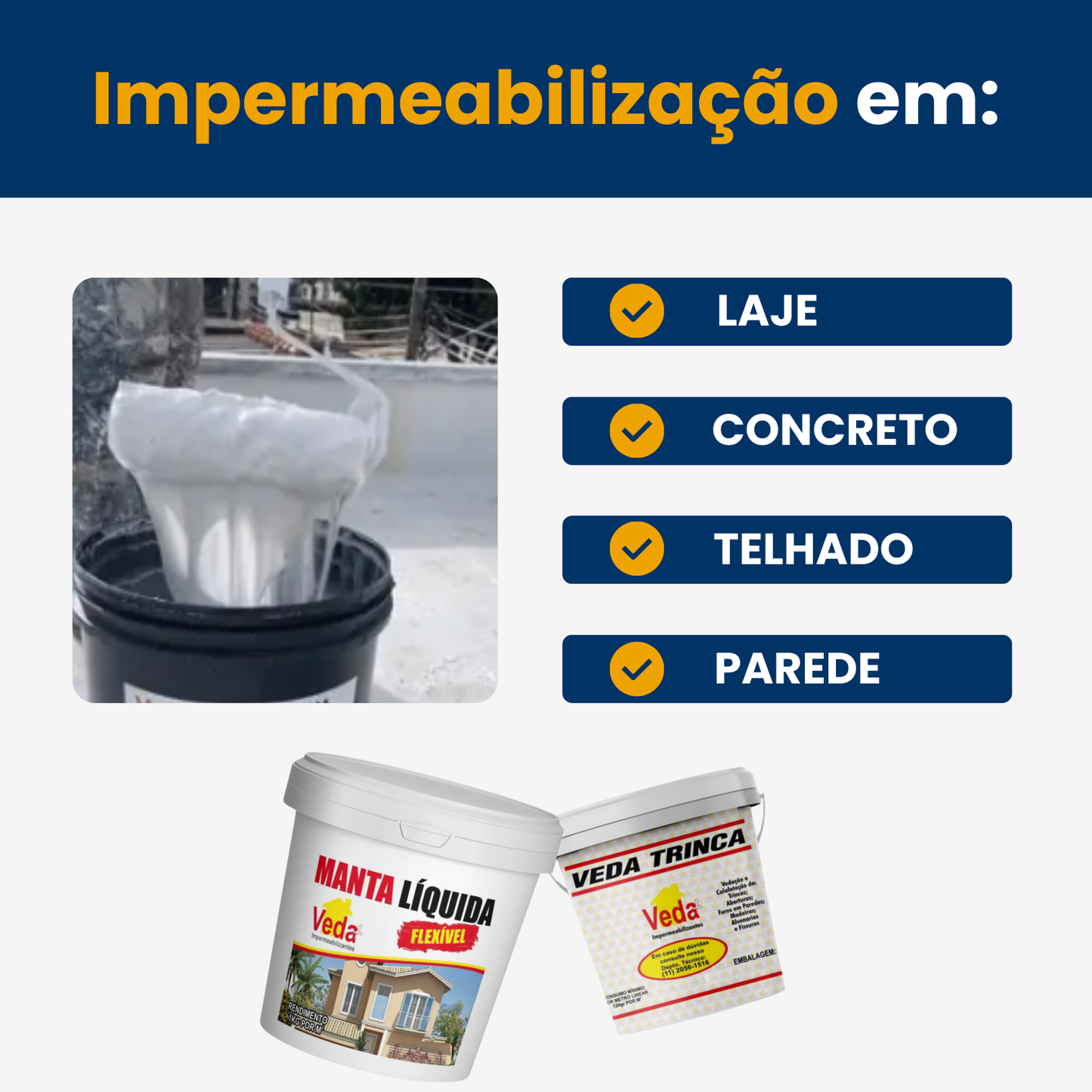 Kit ZERO INFILTRAÇÃO – Manta Líquida Flexível + Veda Trinca | Solução para Lajes e Telhados