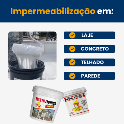 Kit ZERO INFILTRAÇÃO – Manta Líquida Flexível + Veda Trinca | Solução para Lajes e Telhados