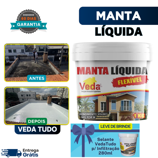 Manta Líquida P/ Lajes E Telhados + Brinde Selante VedaTudo p/ Infiltrações